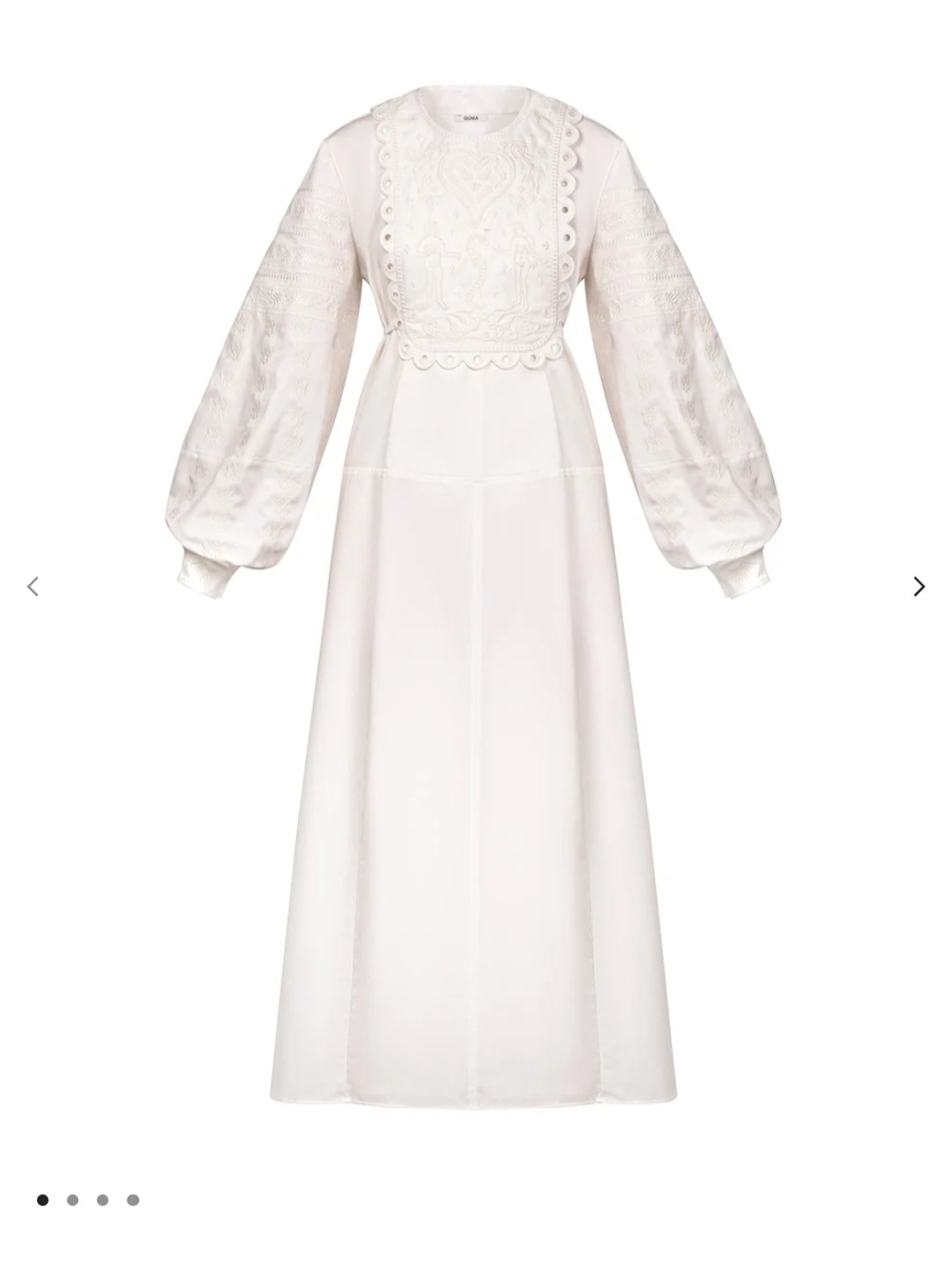 White Maxi Dress with Embroidered Bib and Balloon Sleeves